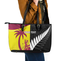 New Zealand and West Indies Cricket Custom Leather Tote Bag Black Cap Windies Together - Wonder Print Shop