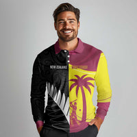 New Zealand and West Indies Cricket Custom Long Sleeve Polo Shirt Black Cap Windies Together - Wonder Print Shop