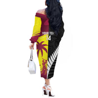 New Zealand and West Indies Cricket Custom Off The Shoulder Long Sleeve Dress Black Cap Windies Together - Wonder Print Shop