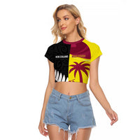 New Zealand and West Indies Cricket Custom Raglan Cropped T Shirt Black Cap Windies Together - Wonder Print Shop