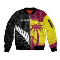 New Zealand and West Indies Cricket Custom Sleeve Zip Bomber Jacket Black Cap Windies Together - Wonder Print Shop