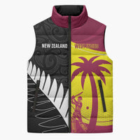 New Zealand and West Indies Cricket Custom Sleeveless Puffer Jacket Black Cap Windies Together - Wonder Print Shop