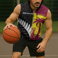 New Zealand and West Indies Cricket Custom Sleeveless Zip Hoodie Black Cap Windies Together - Wonder Print Shop