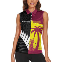 New Zealand and West Indies Cricket Custom Women Sleeveless Polo Shirt Black Cap Windies Together - Wonder Print Shop