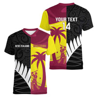 New Zealand and West Indies Cricket Custom Women V-Neck T-Shirt Black Cap Windies Together - Wonder Print Shop