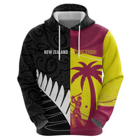 New Zealand and West Indies Cricket Custom Zip Hoodie Black Cap Windies Together - Wonder Print Shop