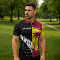 New Zealand and West Indies Cricket Custom Zipper Polo Shirt Black Cap Windies Together - Wonder Print Shop