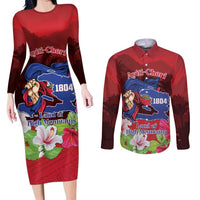 Ayiti-Cheri Independence Day Couples Matching Long Sleeve Bodycon Dress and Long Sleeve Button Shirt Land of High Mountains - Wonder Print Shop