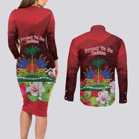 Ayiti-Cheri Independence Day Couples Matching Long Sleeve Bodycon Dress and Long Sleeve Button Shirt Land of High Mountains - Wonder Print Shop