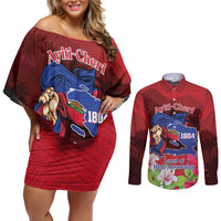 Ayiti-Cheri Independence Day Couples Matching Off Shoulder Short Dress and Long Sleeve Button Shirt Land of High Mountains - Wonder Print Shop