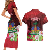 Ayiti-Cheri Independence Day Couples Matching Short Sleeve Bodycon Dress and Hawaiian Shirt Land of High Mountains - Wonder Print Shop