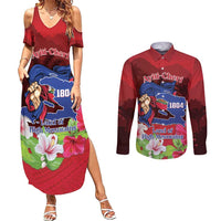 Ayiti-Cheri Independence Day Couples Matching Summer Maxi Dress and Long Sleeve Button Shirt Land of High Mountains - Wonder Print Shop