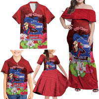 Ayiti-Cheri Independence Day Family Matching Off Shoulder Maxi Dress and Hawaiian Shirt Land of High Mountains - Wonder Print Shop