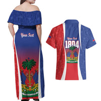 Personalized Haiti 1804 Couples Matching Off Shoulder Maxi Dress and Hawaiian Shirt Happy Ayiti Independence Day LT14