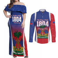 Personalized Haiti 1804 Couples Matching Off Shoulder Maxi Dress and Long Sleeve Button Shirt Happy Ayiti Independence Day LT14