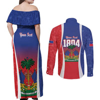 Personalized Haiti 1804 Couples Matching Off Shoulder Maxi Dress and Long Sleeve Button Shirt Happy Ayiti Independence Day LT14