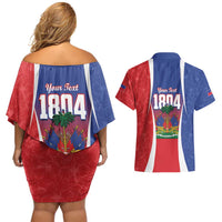 Personalized Haiti 1804 Couples Matching Off Shoulder Short Dress and Hawaiian Shirt Happy Ayiti Independence Day LT14