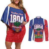 Personalized Haiti 1804 Couples Matching Off Shoulder Short Dress and Long Sleeve Button Shirt Happy Ayiti Independence Day LT14
