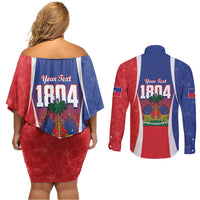 Personalized Haiti 1804 Couples Matching Off Shoulder Short Dress and Long Sleeve Button Shirt Happy Ayiti Independence Day LT14
