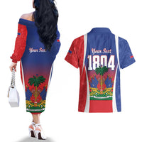 Personalized Haiti 1804 Couples Matching Off The Shoulder Long Sleeve Dress and Hawaiian Shirt Happy 221st Independence Anniversary - Wonder Print Shop
