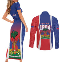 Personalized Haiti 1804 Couples Matching Short Sleeve Bodycon Dress and Long Sleeve Button Shirt Happy Ayiti Independence Day LT14
