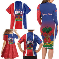 Personalized Haiti 1804 Family Matching Long Sleeve Bodycon Dress and Hawaiian Shirt Happy Ayiti Independence Day LT14