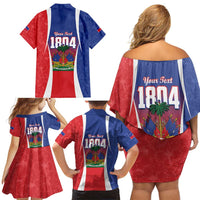 Personalized Haiti 1804 Family Matching Off Shoulder Short Dress and Hawaiian Shirt Happy Ayiti Independence Day LT14