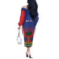 Personalized Haiti 1804 Off The Shoulder Long Sleeve Dress Happy Ayiti Independence Day LT14