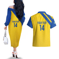 Custom Saint Lucia Football Couples Matching Off The Shoulder Long Sleeve Dress and Hawaiian Shirt 2025 Go Champions - Yellow Version