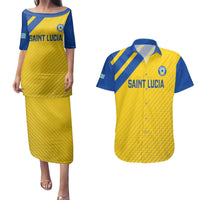 Custom Saint Lucia Football Couples Matching Puletasi and Hawaiian Shirt 2025 Go Champions - Yellow Version
