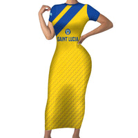 Custom Saint Lucia Football Family Matching Short Sleeve Bodycon Dress and Hawaiian Shirt 2025 Go Champions - Yellow Version