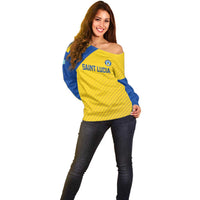 Custom Saint Lucia Football Off Shoulder Sweater 2025 Go Champions - Yellow Version