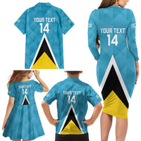 Custom Saint Lucia Football Family Matching Long Sleeve Bodycon Dress and Hawaiian Shirt Flag Style