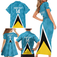 Custom Saint Lucia Football Family Matching Short Sleeve Bodycon Dress and Hawaiian Shirt Flag Style