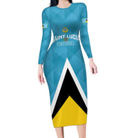 Custom Saint Lucia Football Long Sleeve Bodycon Dress Flag Style
