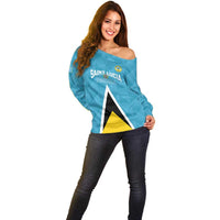 Custom Saint Lucia Football Off Shoulder Sweater Flag Style