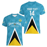 Custom Saint Lucia Football Women V-Neck T-Shirt Flag Style
