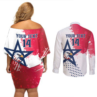 Custom United States Rugby Couples Matching Off Shoulder Short Dress and Long Sleeve Button Shirt 2024 Pacific Go Eagles - Wonder Print Shop