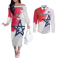 Custom United States Rugby Couples Matching Off The Shoulder Long Sleeve Dress and Long Sleeve Button Shirt 2024 Pacific Go Eagles