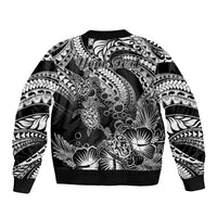 Personalised Polynesian Bomber Jacket Tribal Honu Turtle with Hibiscus White Version - Wonder Print Shop