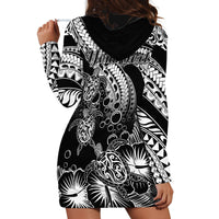 Personalised Polynesian Hoodie Dress Tribal Honu Turtle with Hibiscus White Version - Wonder Print Shop