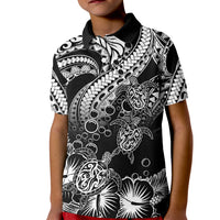 Custom Polynesian Polo Shirt for Kid Tribal Honu Turtle with Hibiscus White Version - Wonder Print Shop