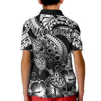 Custom Polynesian Polo Shirt for Kid Tribal Honu Turtle with Hibiscus White Version - Wonder Print Shop