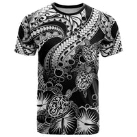 Personalised Polynesian T Shirt Tribal Honu Turtle with Hibiscus White Version - Wonder Print Shop