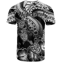 Personalised Polynesian T Shirt Tribal Honu Turtle with Hibiscus White Version - Wonder Print Shop