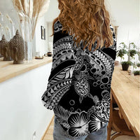 Personalised Polynesian Women Casual Shirt Tribal Honu Turtle with Hibiscus White Version - Wonder Print Shop
