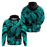 Custom Polynesian Hoodie Tribal Honu Turtle with Hibiscus Turquoise Version - Wonder Print Shop