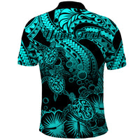 Custom Polynesian Polo Shirt Tribal Honu Turtle with Hibiscus Turquoise Version - Wonder Print Shop