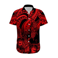 Personalised Polynesian Hawaiian Shirt Tribal Honu Turtle with Hibiscus Red Version - Wonder Print Shop