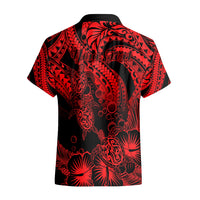 Personalised Polynesian Hawaiian Shirt Tribal Honu Turtle with Hibiscus Red Version - Wonder Print Shop